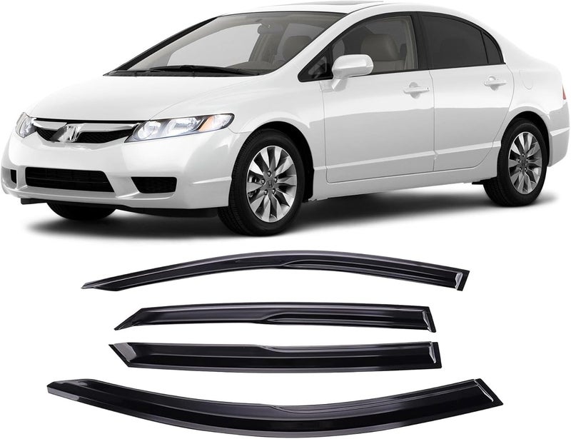 WONSABON Tape-On Window Visors Deflectors Rain Guards 4 Piece Set ‎Compatible with 2006-2011 Honda Civic 94944 - Image 1
